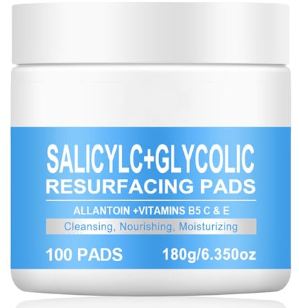 100PCS Salicylic Acid & Glycolic Acid Pads – Exfoliating Facial Peel Pads for Face Cleansing - Exfoliating Resurfacing Facial Cleanser Pad Even Skin Tone - Remove Blackhead,Smooth Skin