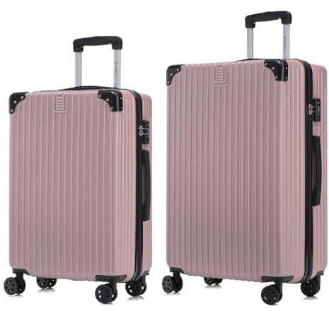 YONSLY Premium Reisekoffer TSA-Schloss,YKK-Reißverschluss Hartschalen-Koffer Trolley Kabinenkoffer Rollkoffer Suitcase Handgepäck 4 Rollen (Roségold, L-XL-Set)