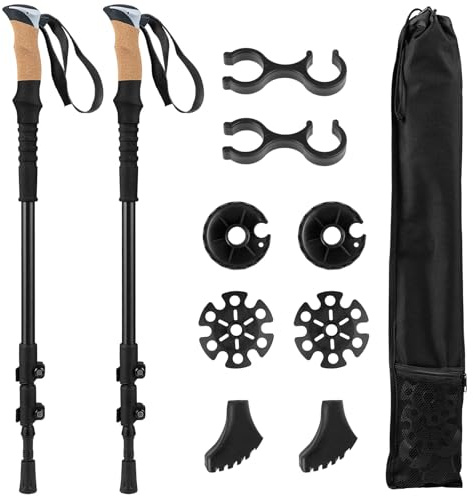 COSTWAY Wanderstöcke Teleskop Aluminium oder Carbon mit Korkgriff, Nordic Walking Stöcke für Damen und Herren, Leichte Trekkingstöcke zum Wandern, Trekking und Skitouren