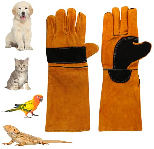 ASOUUNLD Bissfeste Handschuhe Leder 45 cm für Tierhandling | Stichfeste Schutzhandschuhe für Hund, Katze, Papagei und Greifvogel beim Training, Füttern und sicheren Umgang
