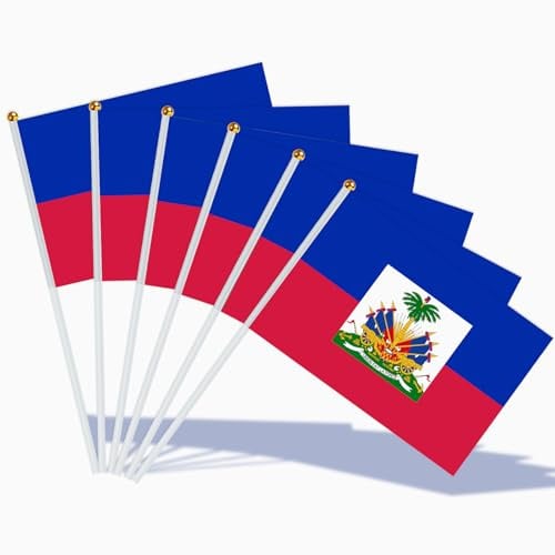 AhfuLife Petit Drapeau Haïti – 30 Pièces Mini Drapeaux Haïtiens avec Poteau Blanc 30 cm, Décoration Jardin, Bar, Coupe du Monde, Fête Nationale