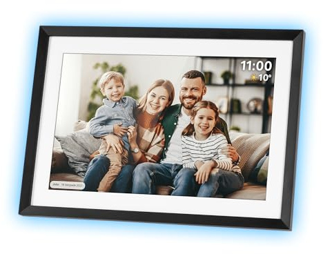 Kruger&Matz Digitale Fotorahmen 10,1 Zoll WLAN Frameo App IPS Touch-Display 1280x800 LED-Ambilight 16GB Speicher Video & Audio Funktion Schwarz