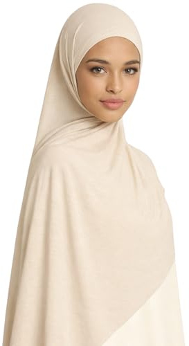 bhb 100% Baumwolle Jersey Hijab Kopftuch Damen – Weich & Atmungsaktiv – Premium Qualität – 180x100 cm – Blickdicht & Elastisch (Light Beige)