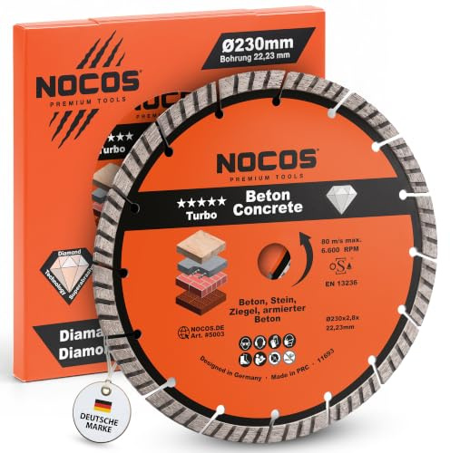 NOCOS Turbo Diamantscheibe 230 mm für Beton, Stein, Ziegel und weitere Baustellenmaterialien - Diamant Trennscheibe für Winkelschleifer