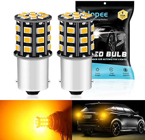 Alopee 2 Pack P21W LED Indicator Bulb Amber Extremely Bright 12V-24V 382 P21W Indicator Car Bulbs Replacement for Front and Rear Turn Signal Lights Tail Blinker Lights 2835 33 SMD