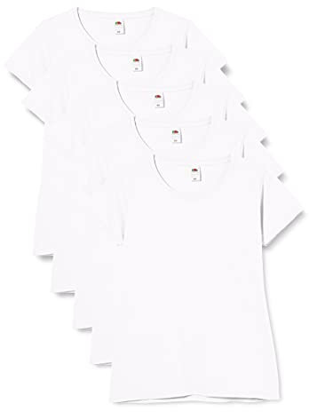 Fruit of the Loom Women Valueweight 5 T-Shirt, White (White 30), 10 (Manufacturer Size:S/10) pack of 5