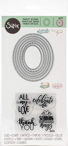 Sizzix Framelits Stanzschablonen-Set mit Stempeln, oval, 6er-Pack, mehrfarbig