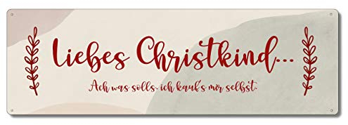 Interluxe Metallschild - Liebes Christkind ACH was solls - Schilder mit Sprüchen als Weihnachtsdeko Blechschild Weihnachtsschild
