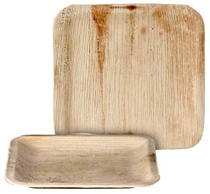 Palmplate Lot de 100 Assiettes Jetables, Plats Jetables en Feuilles de Palmier Biodégradables Assiettes, 20 cm x 20 cm