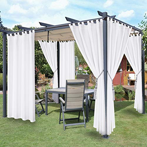 LORDTEX Waterproof Indoor/Outdoor Curtains for Patio - Thermal Insulated, Sun Blocking Detachable Sticky Tab Top Blackout Curtains for Bedroom, Porch, Pergola, Cabana, 52 x 84 inch, 2 Panels, White