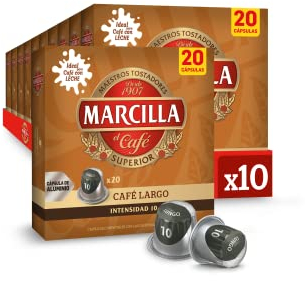 Marcilla Cápsulas de Café Largo | Intensidad 10 | 200 Cápsulas Compatibles Nespresso (R)* - Amazon Exclusive