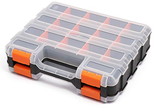 MIXPOWER 34-Compartments Double Sided Organizer with Impact Resistant Polymer and Customized Removable Plastic Dividers, Storage and Carry, Black/Orange