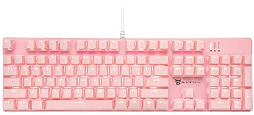 Mecool Mechanical Gaming Keyboard Wired White Backlit Keyboard Red Switches Full Size 104 Keys US Layout-Pink