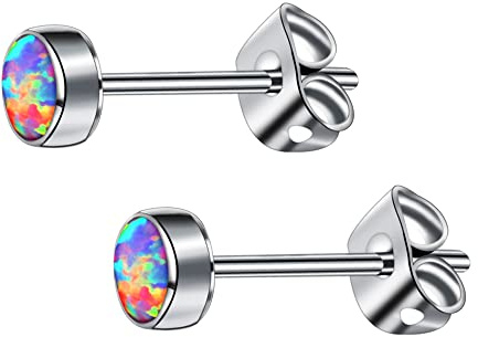 G23 Titan Opal Ohrstecker für Damen Mädchen Hypoallergen Ohrring mit 3mm 4mm 5mm 7mm Geburtsstein für empfindliche Ohren Mode Damenschmuck