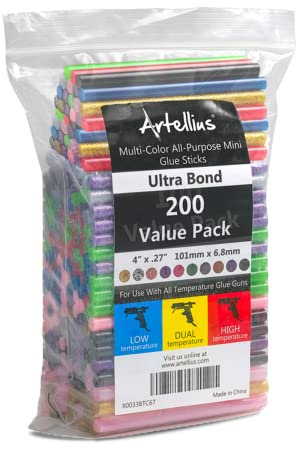 200 Pack Color Hot Glue Sticks. Variety Colored Glue Gun Sticks. Hot Melt Adhesive Mini Glue Sticks for DIY Art Craft Repair Bonding Bulk Gold Black Yellow Pink Red Purple