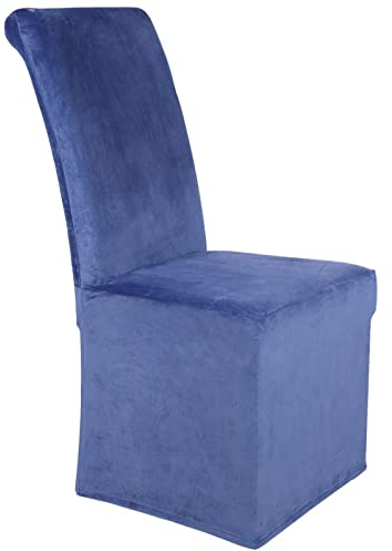 Homaxy Samt Stuhlhussen, lang Stretch Esszimmerstuhl Hussen Plüsch Waschbarer Abnehmbarer Stuhlbezug (Marine Blau, 2er Set)