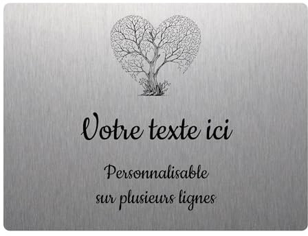 Plaque gravée funéraire motif Arbre côur autocollante 20x15 cm personnalisée 1 à 3 lignes Alu Brossé