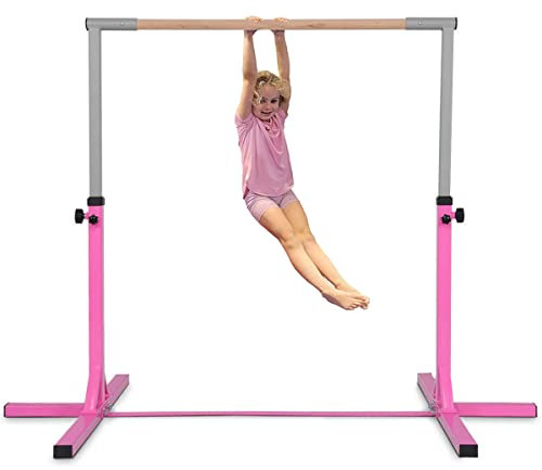 Saiao Gymnastic Bar Kids Adjustable Horizontal Kip Bars Home Gym Training Equipment (Pink)