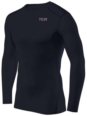 TCA Men's HyperFusion Compression Base Layer Top Long Sleeve Under Shirt - Crew Neck - Navy Blazer, S