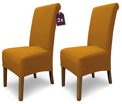 SCHEFFLER-Home 2X Stuhlhussen Stretch Emma/elastische Stuhlhussen Kupfer-Braun 2er Set/Stuhlhussen Baumwolle als Stuhlabdeckung/Stuhlhussen Schwingstühle/Stuhl Hussen Stretch als Stuhlüberzug