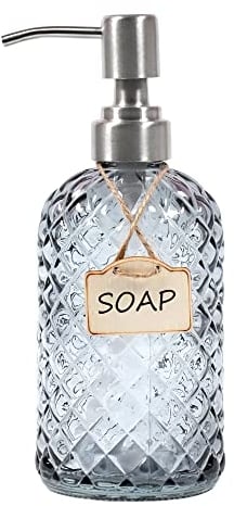 Bathroom & Kitchen Glass Hand and Dish Soap Dispenser with 304 Rustproof Stainless Steel Pump (Grey)