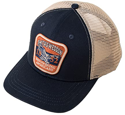 Smith & Wesson Baseballkappe für Herren, verstellbarer Schnappverschluss, Trucker, 6-Panel-Netzhut, Logo – offizielles Lizenzprodukt, Marineblau, Einheitsgröße