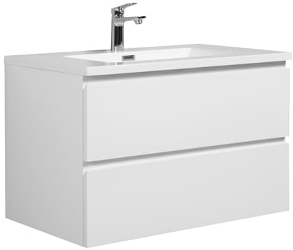 Badezimmer Badmöbel Set Angela 80cm - Hochglanz Weiß - Unterschrank Schrank Waschbecken Waschtisch