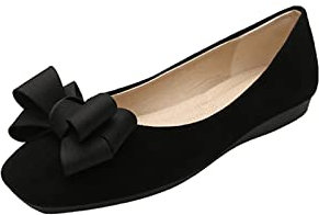 MACHSWON Womens Ballerina Flats Casual Square Toe Slip on Dressy Flats Cute Bow Tie Pumps Dolly Shoes(Black, Size 7.5)
