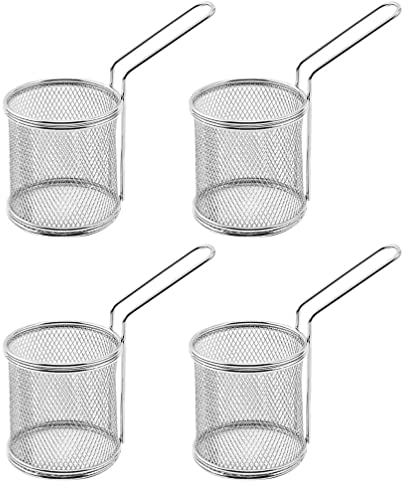 Kichvoe 4 Pièces Panier De Friture en Acier Inoxydable Panier De Friture De Dinde en Acier Teinté Panier à Fondue Mini Panier De Frites Panier De Friteuse Porte-Frites Carré Patate
