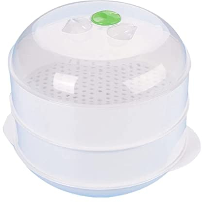Vaporera de microondas Vaporera de plástico Doble Horno de microondas Vaporera Redonda Fácil de Usar (Color : White, Size : 16.5x18.5cm)