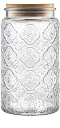 Barattolo in vetro vintage, 1000ml contenitori per alimenti in vetro con coperchio in legno di bambù, barattoli ermetici per bancone della cucina, dispensa, biscotti, caffè, tè, zucchero