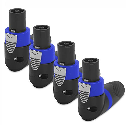 UMOKI SpeakON Lautsprecheradapter-Anschlüsse – Audio-Lautsprecherstecker, Drehverschluss, 4-polig, kompatibel mit Neutrik SpeakON NA4LJ, NA4LJX, NL4MP, NL4MPR, NL4FC, NL4FX (rechtwinklig), 4 Stück