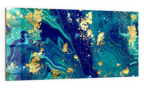 DEQORI Tableau en verre acrylique - Motif marbre avec accent doré - 1 pièce horizontale - 100 x 50 cm - Belle décoration - Décoration murale pour salon, chambre à coucher, couloir et cuisine -
