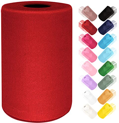 Rouleau de tulle rouge 15 cm x 91 m pour robe tutu, pompons, nœuds de porte, emballage cadeau, fête prénatale, décoration de mariage