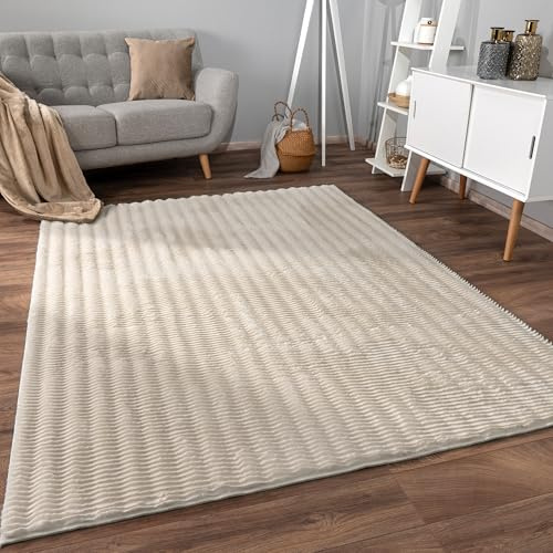 Paco Home Weicher Flauschiger moderner Bubble Wohnzimmer Teppich Hochflor Fell Geometrisches Design Hoch-Tief-Effekt, Grösse:80x150 cm, Farbe:Creme