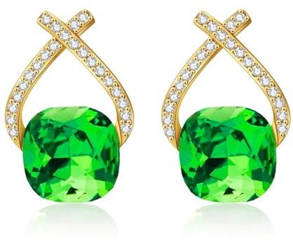 YONVUN Österreichische Kristall Tropfen Ohrringe Überzogen 18K/Rose Gold Zirkon Edelstein Birthstone Hängen Rubin Saphir Smaragd Silber Schmuck Geschenk für Frau Mutter Tochter Freundin