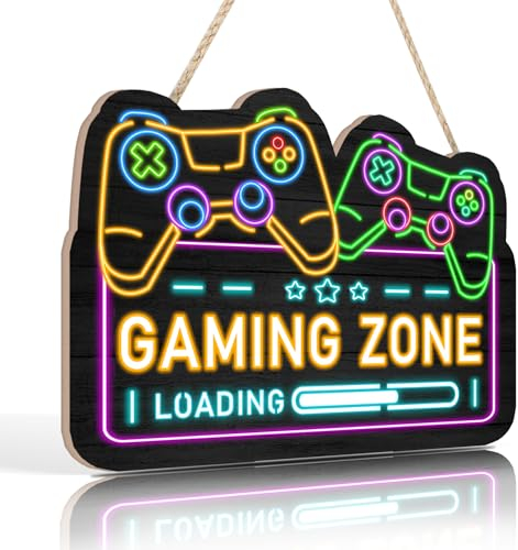 ANHUIB Decoración para habitación de juegos, mural de juegos para habitación de niños, cartel de madera para dormitorio, cartel de gamer, arte de pared para adolescentes, imágenes de PlayStation para