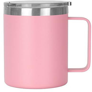 Gteller 12oz Coffee Mug With Handle, Double Wall Stainless Steel Insulated Lowball Tumbler Keeping Hot and Cold (Pink)
