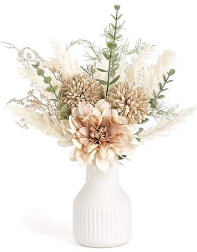 Mkono Piccoli fiori artificiali in vaso di ceramica 34,3 cm centrotavola decorazione tavolino da caffè, composizioni floreali in seta per la decorazione della casa bouquet di fiori finti per sala da