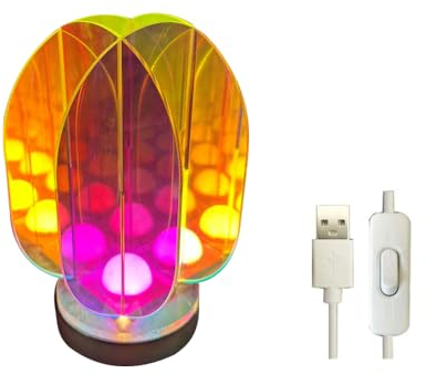 DONGKER Tischlampe, Bunte Acryl Nachtlicht, geometrische Kunst Transparente Nachttischlampe Stimmungslichter mit USB Kable für Schlafzimmer, Wohnzimmer-Wanddekoration