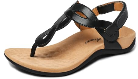 Athlefit Women's Orthopedic Flat Sandals with Arch Support Black 10