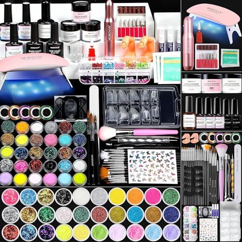 Morovan Acryl Nagelset Starterset Komplett: Acrylpulver Für Nägel mit Nagellampe Nagelbohrer Set UV Nagellack Set Acryl Set Nägel Gel Nagellack 4 Farben Einsteiger