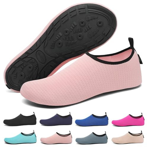 SAGUARO Badeschuhe Wasserschuhe Schwimmschuhe Aquaschuhe für Damen, Schnell Trocknend Strandschuhe Seeigel Neoprenschuhe für Wassersport mit Drainagelöcher Rosa Gr.40/41