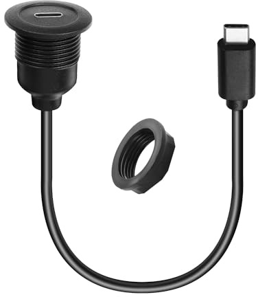 QIANRENON 10Gbps USB C 3.1 Gewinde Befestigung Anschluss Kurzes Kabel PD 60W Type C 3.1 Stecker auf Buchse Eingebettet Montage Adapter 4K@60Hz Video 20V3A Schnellladung,für Auto Armaturenbrett,30cm