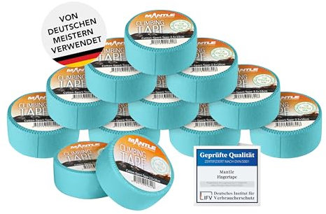 Mantle Fingertape 2,5cm x 10m Rollen in verschiedenen Packungsgrößen Klettern Bouldern Kampfsport Volleyball Handball Basketball Kraftsport Sporttape (12x 2.5 blau)