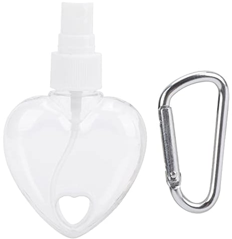 ANKROYU Hand Sanitizer Bottle with Keychain 50 Ml Clear Heart Plastic Container Refillable Empty Spray Bottle Suitable for Outdoor Use (white nozzle)