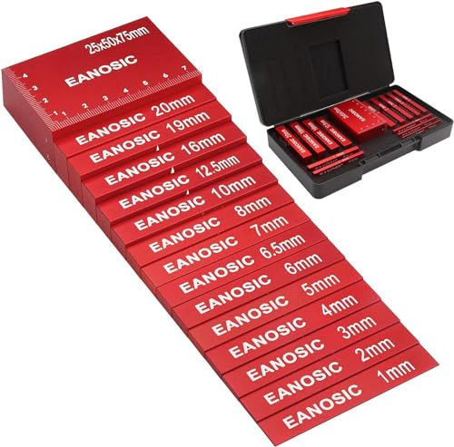 Metrische Einstellblöcke, Höhenmessgeräte-Set, 15-teiliges Aluminium-Höhenpräzisionsmessblock-Set für Tischkreissäge, Oberfräse und Stichsäge mit Aufbewahrungskoffer, rot