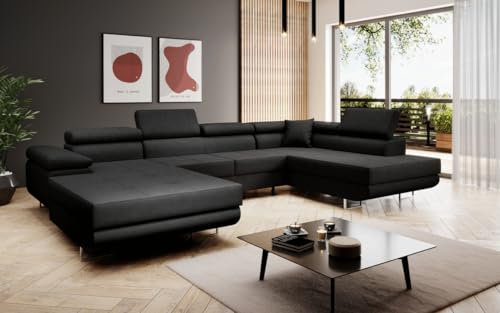 Luxusbetten24 Designer Sofa Matera Designer Sofa Matera mit Schlaf- und Klappfunktion | Bezug: Stoff | Farbe: Schwarz