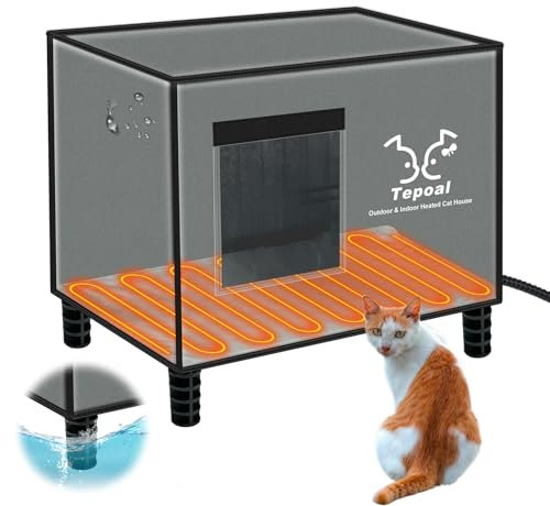 Indestructible Heated Cat House for Outdoor Cats in Winter, 100% Waterproof & Weatherproof Heated Cat House for Outside, Fully Insulated Feral Cat Shelter for Outdoor Barn Strays, 16 x 12 x 13 in