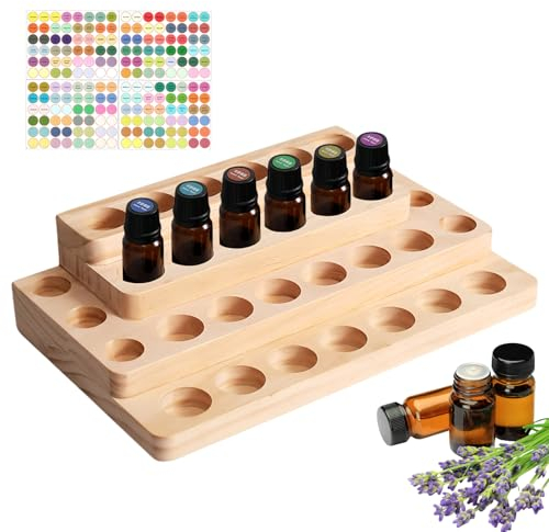 BORDEAG 4 Lagen Ätherisches Öl Display Ständer, Ätherische Öle Aufbewahrungsbox, Aromatherapie Öle Organizer, mit Flaschenverschluss Etiketten Aufkleber, für Nagellack, Lippenstift und Parfümlagerung